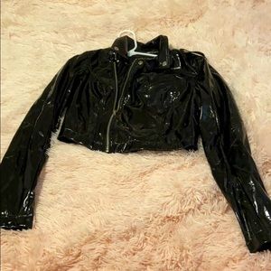 Patent leather biker crop jacket